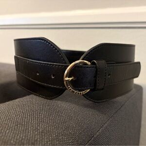 Ted Baker Black Leather Belt with Gold Buckle
